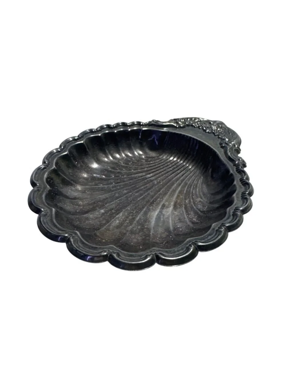 Vintage Silver Plated Clam Shell Shaped Decorative Bowl 7 Inches Ornate Scallope
